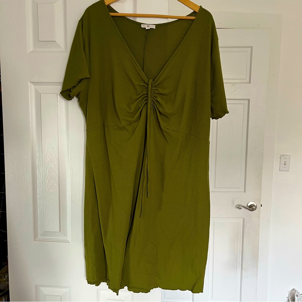 bp tie front lettuce edge ribbed dress